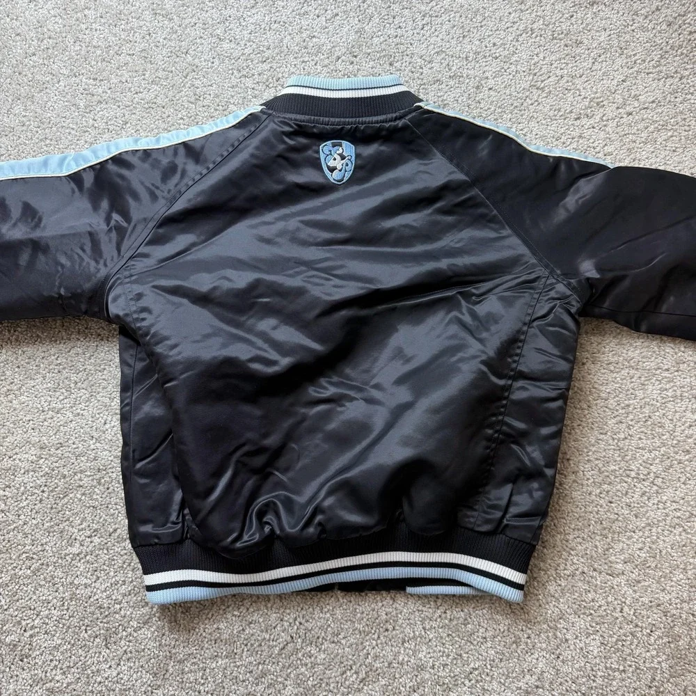 Y2K Southpole Jacket Womens Medium Black Satin Bomber Full Zip Embroidered